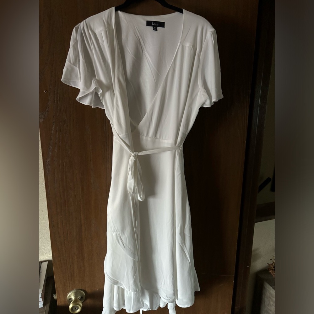Lulu’s white wrap mini dress